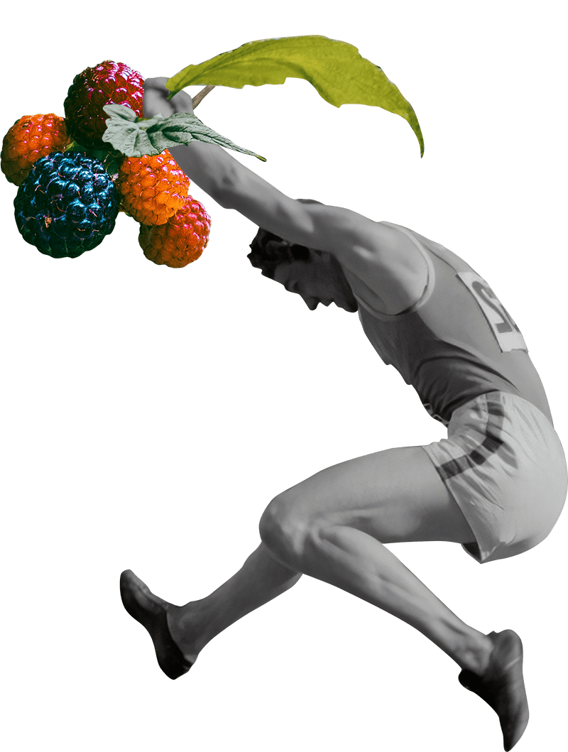 Jumping man with berries