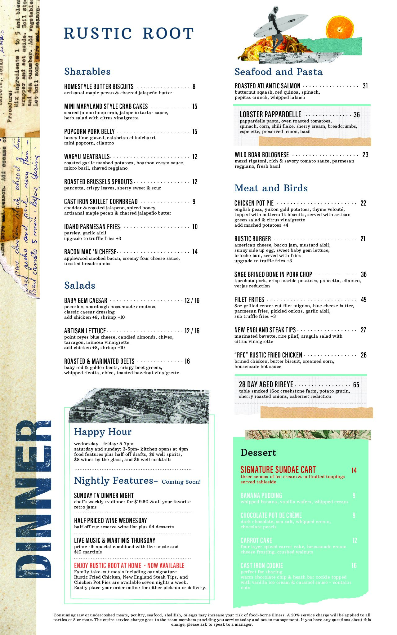 Dinner Menu - Solana Beach | Rustic Root